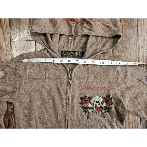 Vtg Y2K Ed Hardy Love Dies Hard Skull Dragon Roses Rhinestone XS Zip Up Hoodie